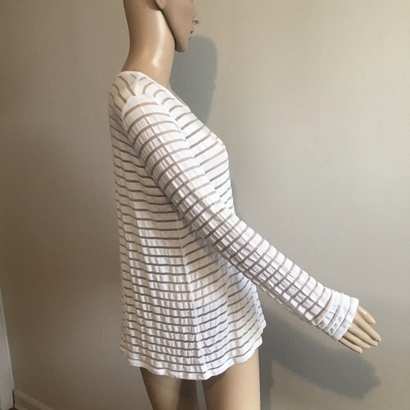 Aritzia Wilfred Free Marikka White Sheer Stripe Long Sleeve Top Size S - Picture 4 of 9